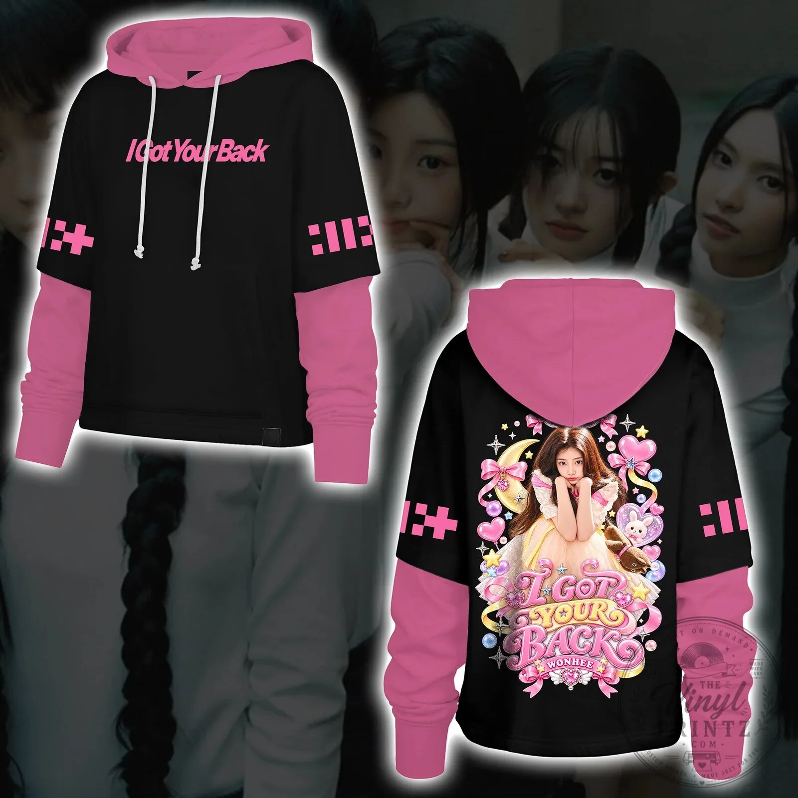 ILLIT I Got Your Back Pastel Ribbon Black and Pink Hoodie for Fans 11 ILLIT I Got Your Back Pastel Ribbon Black and Pink Hoodie for Fans