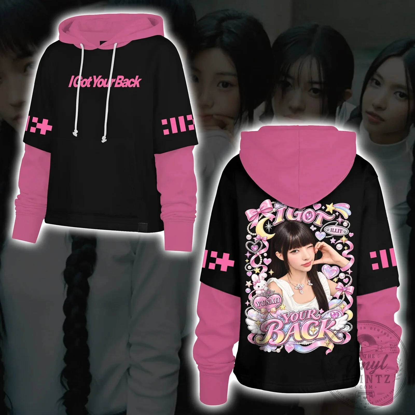 ILLIT I Got Your Back Pastel Ribbon Black and Pink Hoodie for Fans 12 ILLIT I Got Your Back Pastel Ribbon Black and Pink Hoodie for Fans