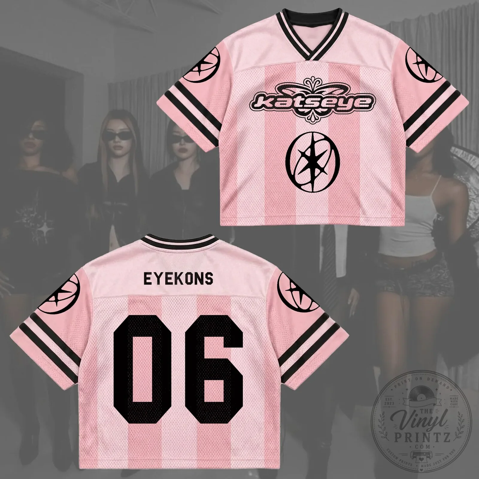 KATSEYE Pink Pop Mesh Football Jersey Concert Outfit Gift for Fans
