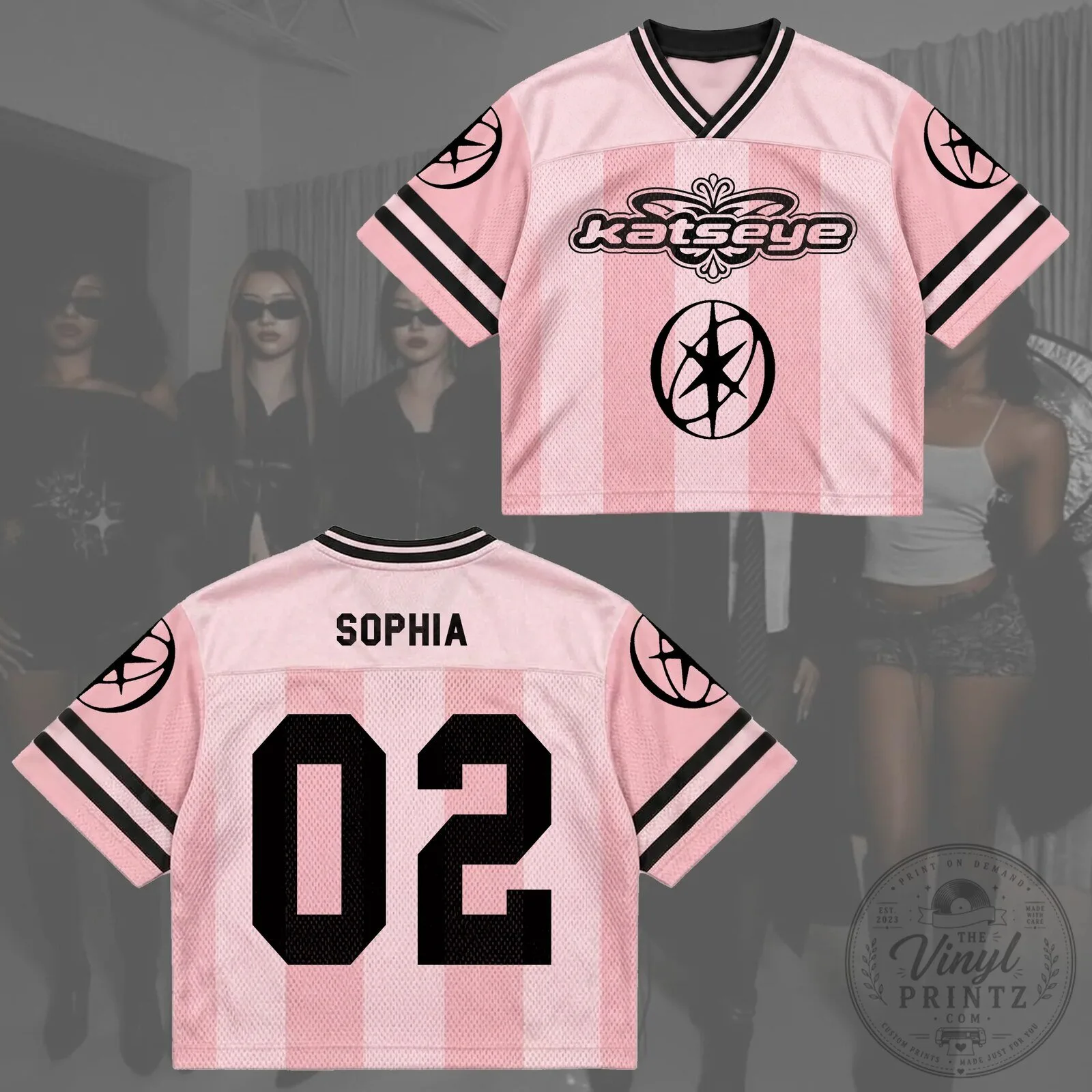 KATSEYE Pink Pop Mesh Football Jersey Concert Outfit Gift for Fans 13 KATSEYE Pink Pop Mesh Football Jersey Concert Outfit Gift for Fans