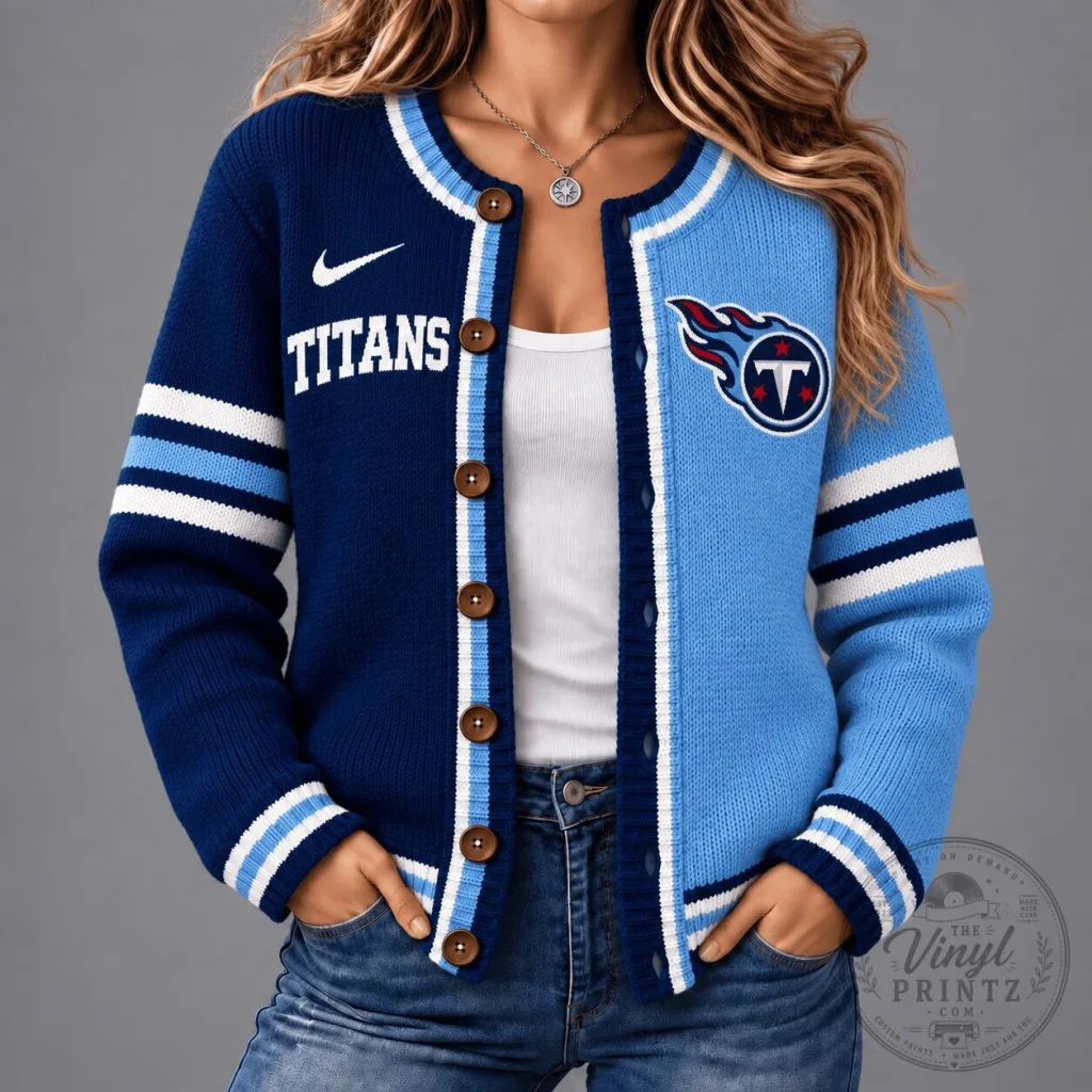 Tennessee Titans Nike Split Colorblock Knit Cardigan Sweater Tennessee Titans Nike Split Colorblock Knit Cardigan Sweater