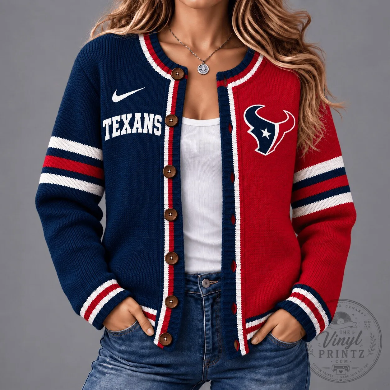 Houston Texans National Football League Split Color Cardigan Sweater