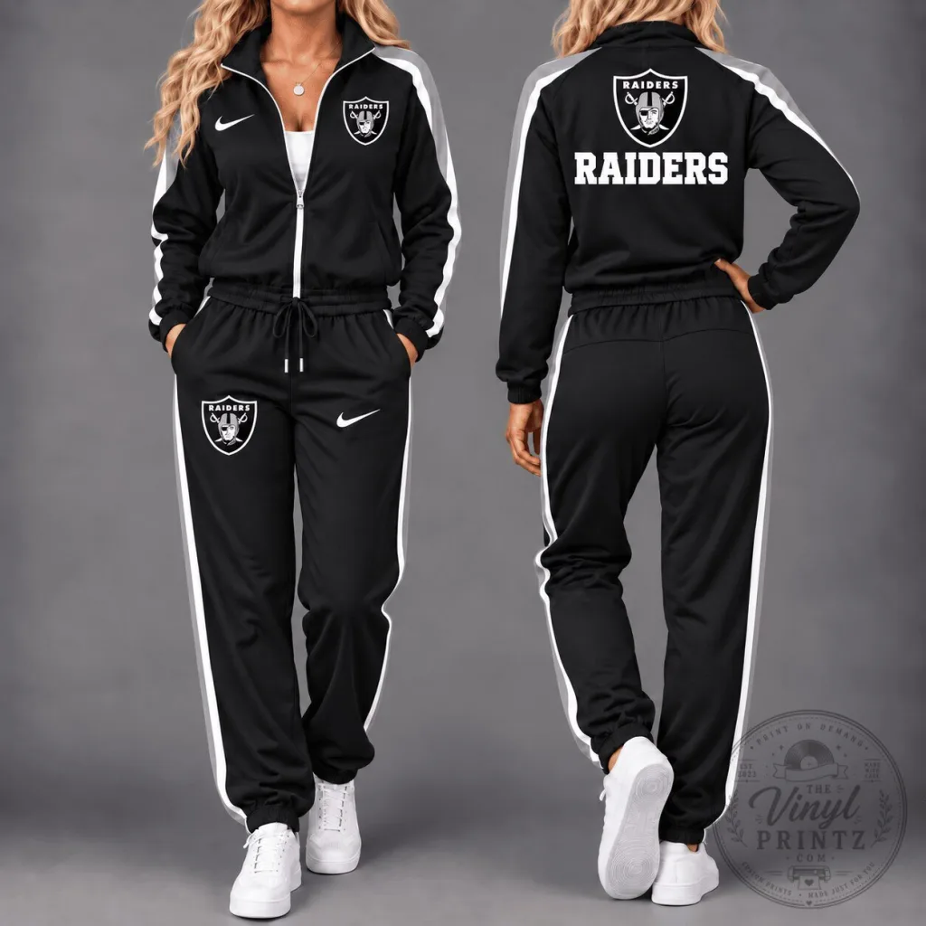Las Vegas Raiders National Football League Team Black Tracksuit Jacket and Pants Set 10 Las Vegas Raiders National Football League Team Black Tracksuit Jacket and Pants Set