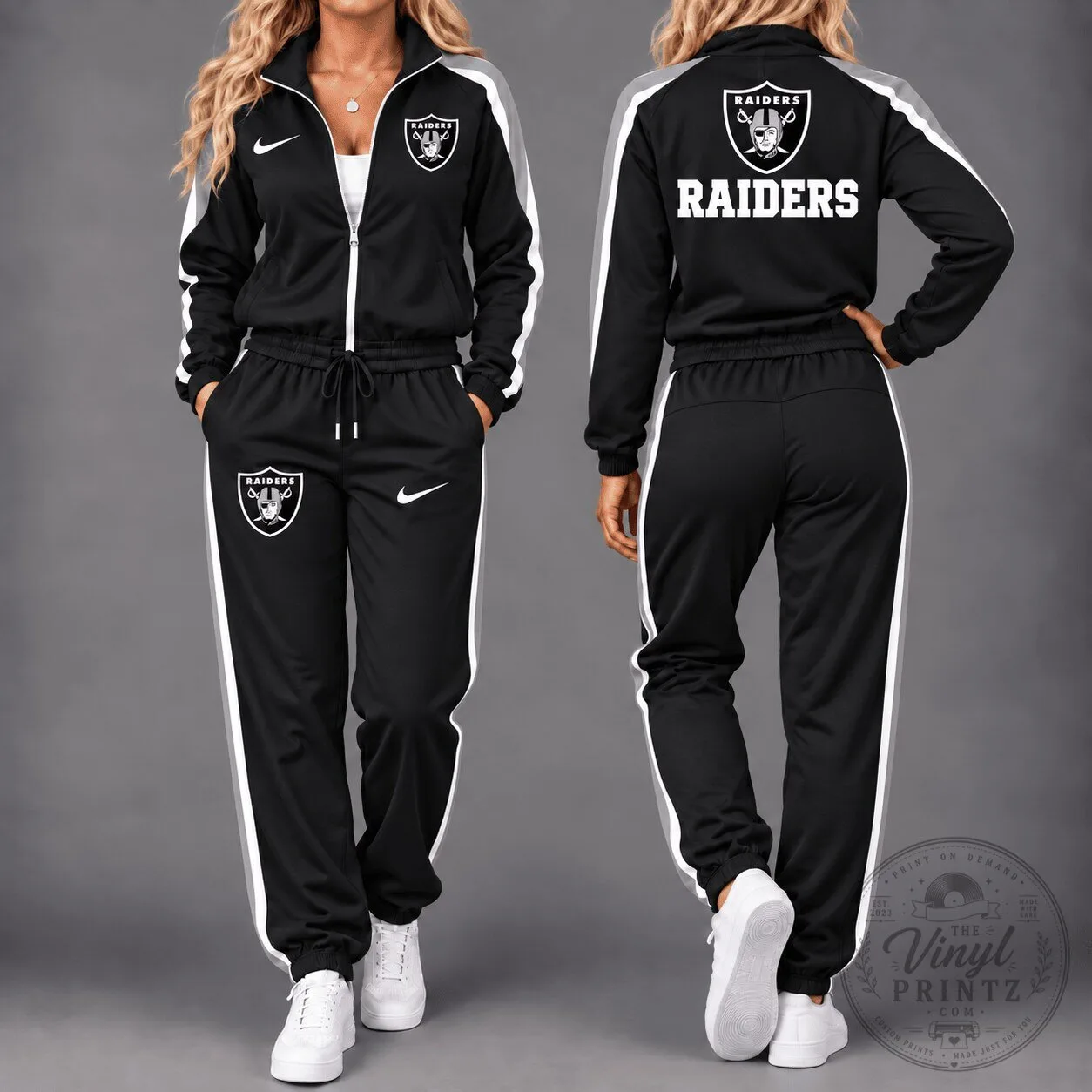 Las Vegas Raiders National Football League Team Black Tracksuit Jacket and Pants Set