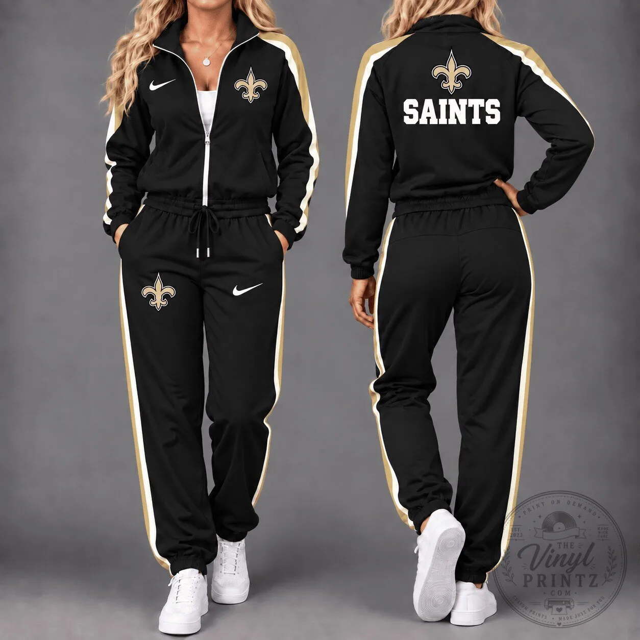 New Orleans Saints Nike Inspired Black and Gold Tracksuit Jacket and Pants Set