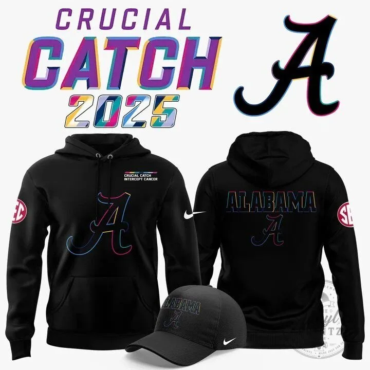 Crucial Catch 2025 Hoodie for Alabama Crimson Tide Football - Intercept Cancer Design