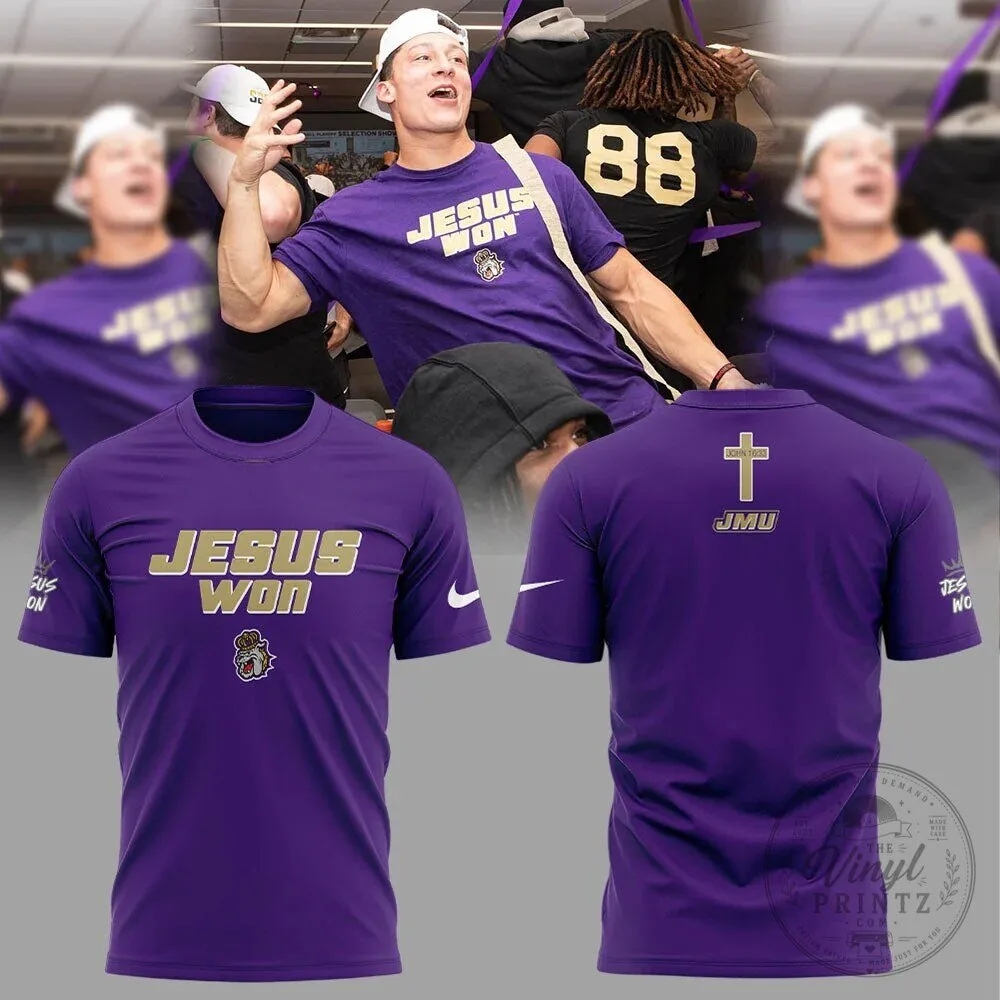 James Madison Football Jesus Won Purple T-Shirt 2 James Madison Football Jesus Won Purple T-Shirt