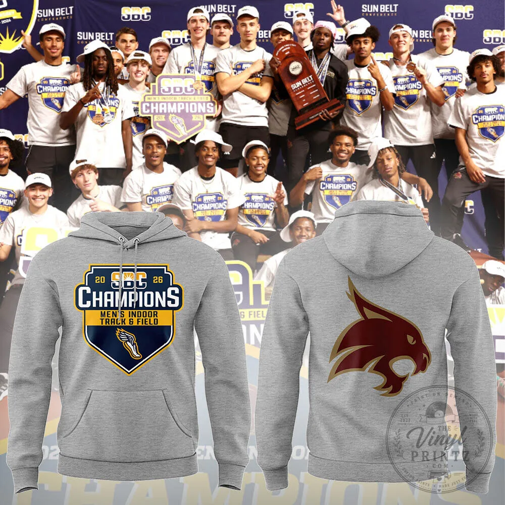 Men's Indoor Track & Field Champions Hoodie - Texas State Bobcats Sun Belt 20 Men's Indoor Track & Field Champions Hoodie - Texas State Bobcats Sun Belt