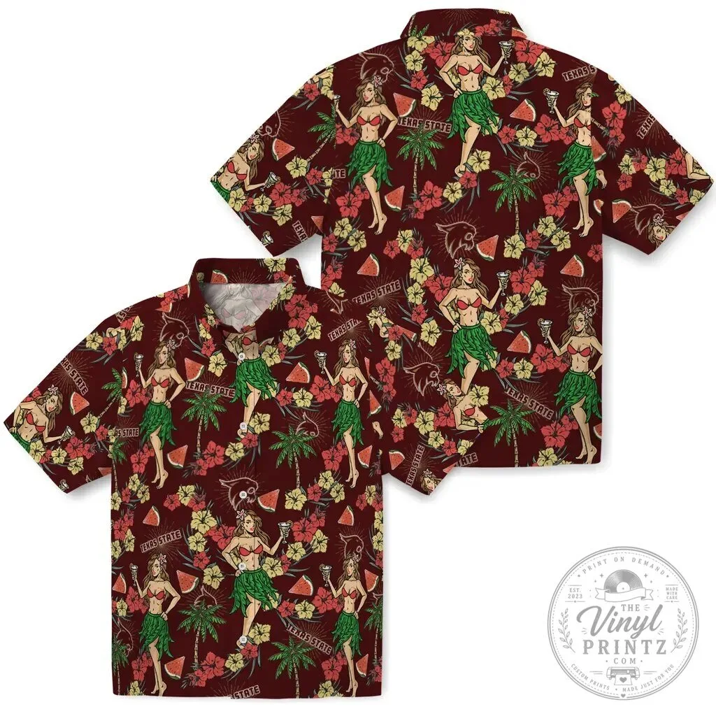 Texas State Bobcats Hawaiian Shirt Tropical Hula Girl Summer Apparel
