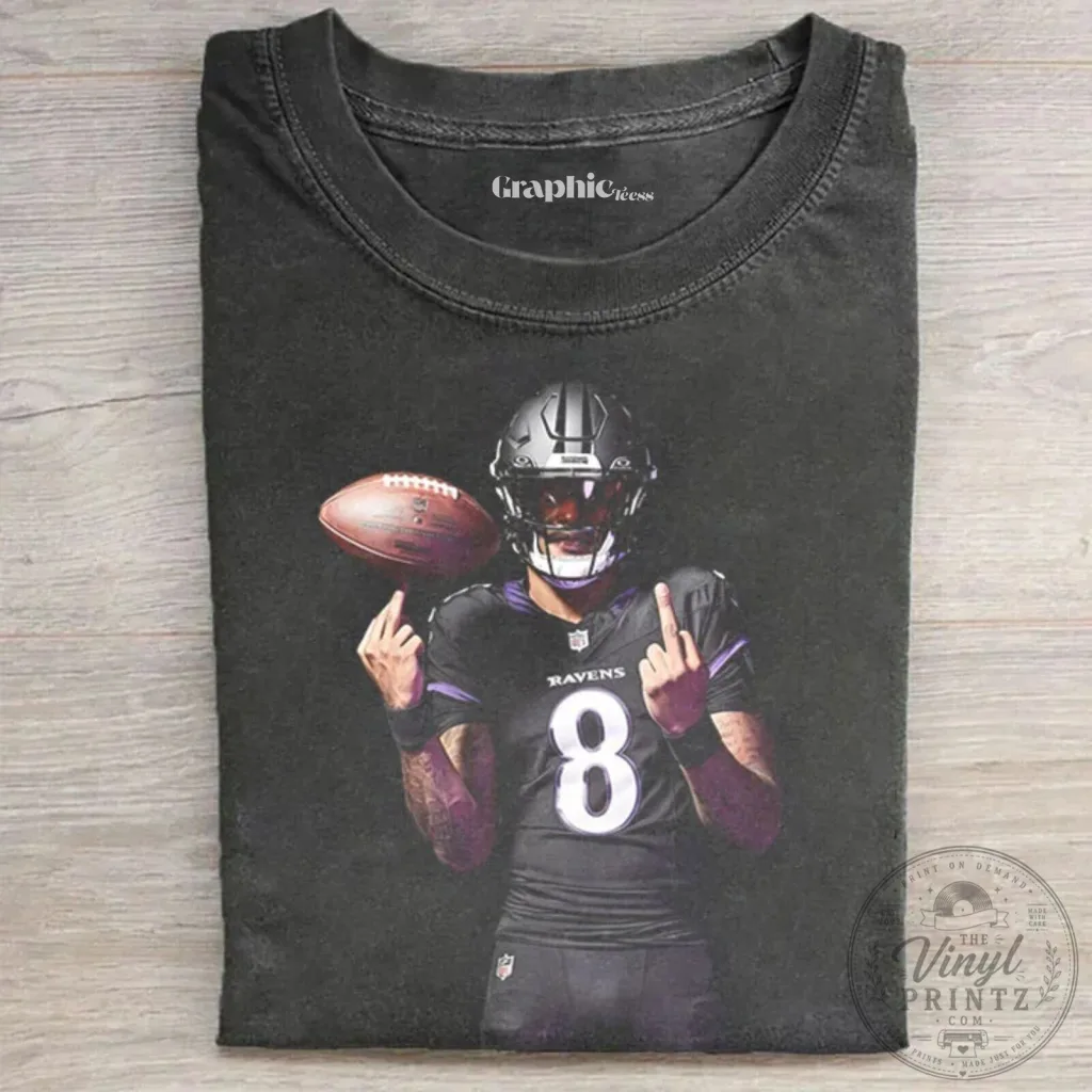Baltimore Ravens Graphic T-Shirt of Football Star Lamar Jackson Baltimore Ravens Graphic T-Shirt of Football Star Lamar Jackson