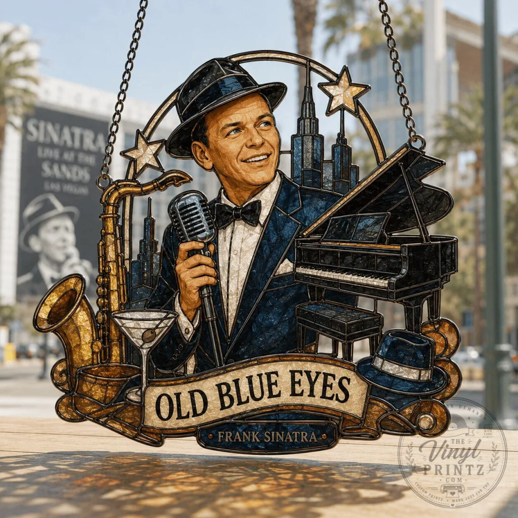 Frank Sinatra Old Blue Eyes Stained Glass Suncatcher Window Hanging Decor Frank Sinatra Old Blue Eyes Stained Glass Suncatcher Window Hanging Decor