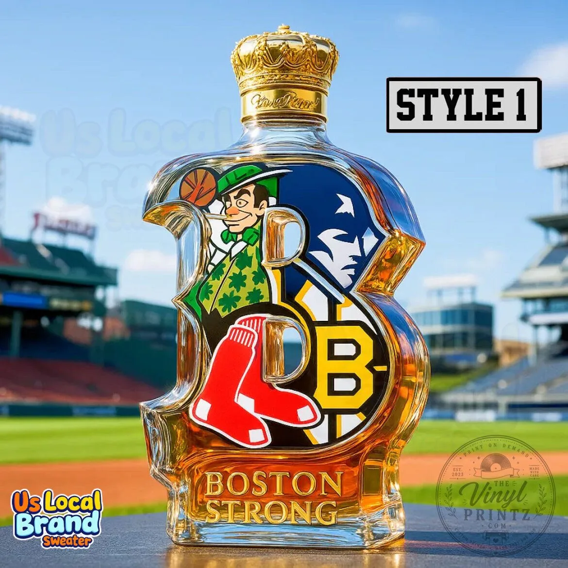Boston Sports Teams Glory Whiskey Bottle with Crown Stopper 2 Boston Sports Teams Glory Whiskey Bottle with Crown Stopper