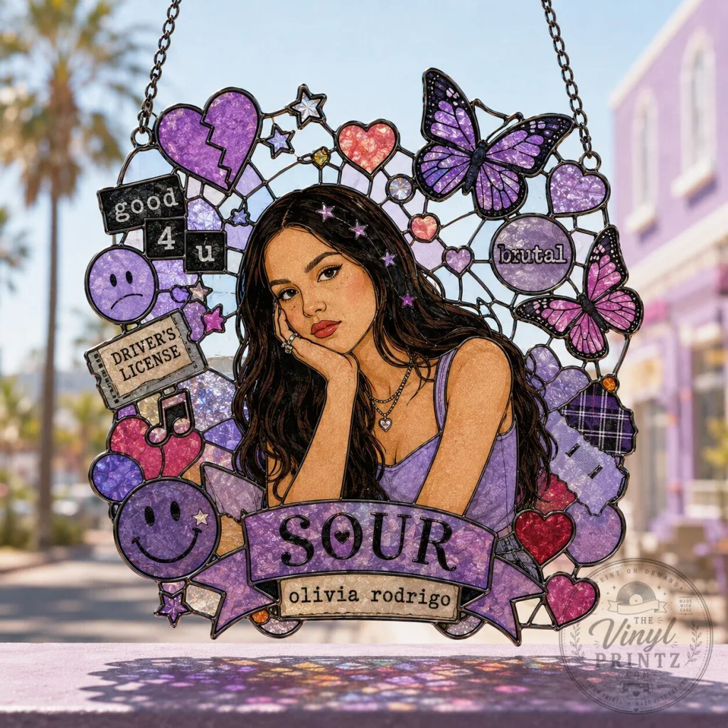 Olivia Rodrigo Sour Album Era Stained Glass Window Hanging Suncatcher Olivia Rodrigo Sour Album Era Stained Glass Window Hanging Suncatcher