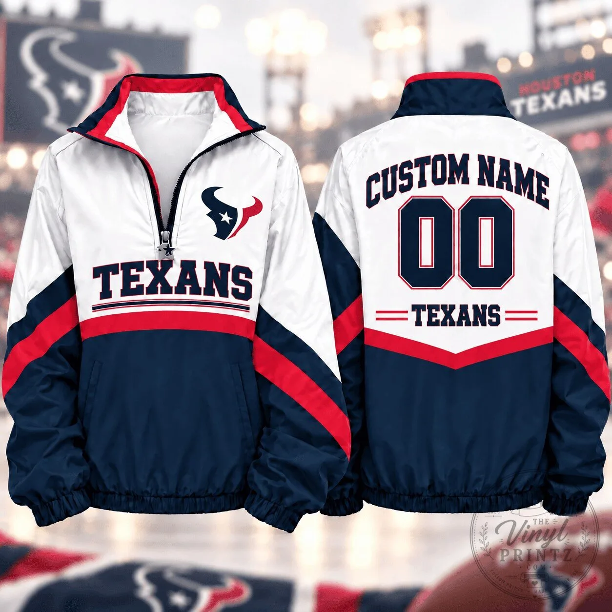 Houston Texans NFL Custom Name and Number Quarter Zip Pullover Jacket