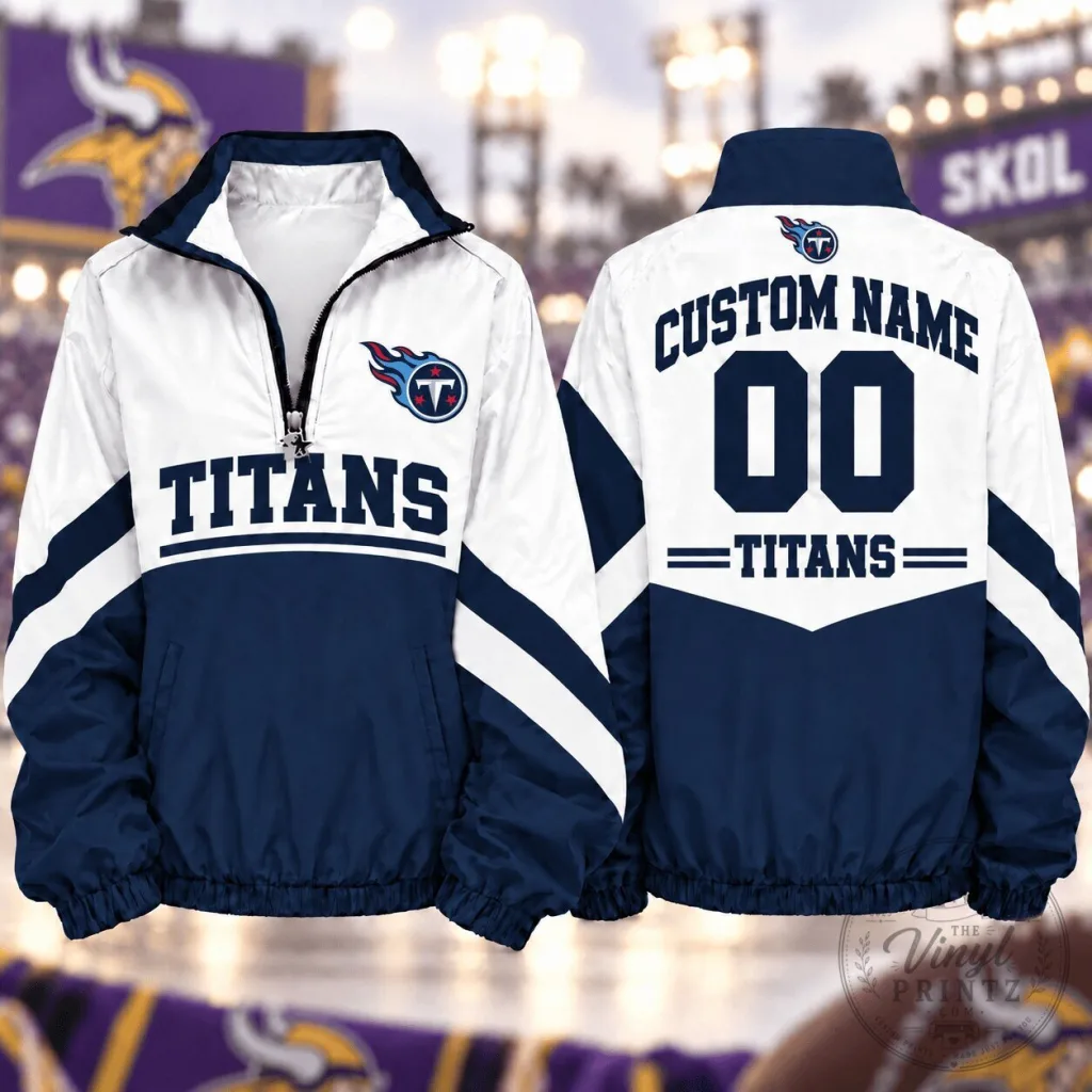 Tennessee Titans Custom Name And Number Football Fan Quarter Zip Jacket Tennessee Titans Custom Name And Number Football Fan Quarter Zip Jacket