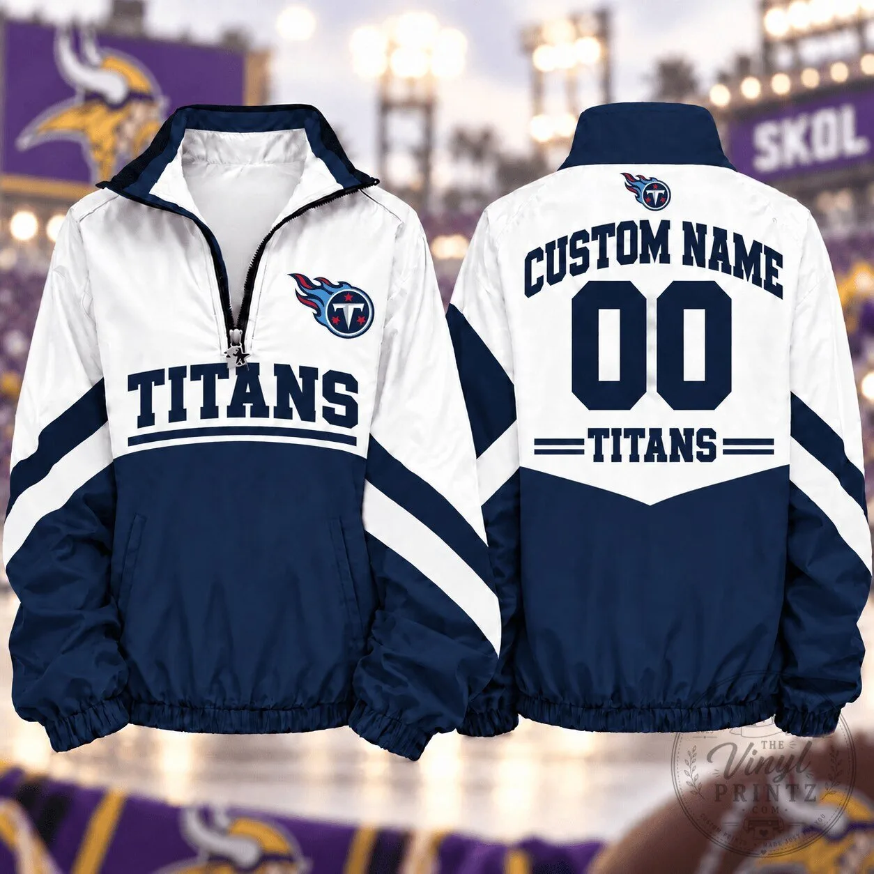 Tennessee Titans Custom Name And Number Football Fan Quarter Zip Jacket