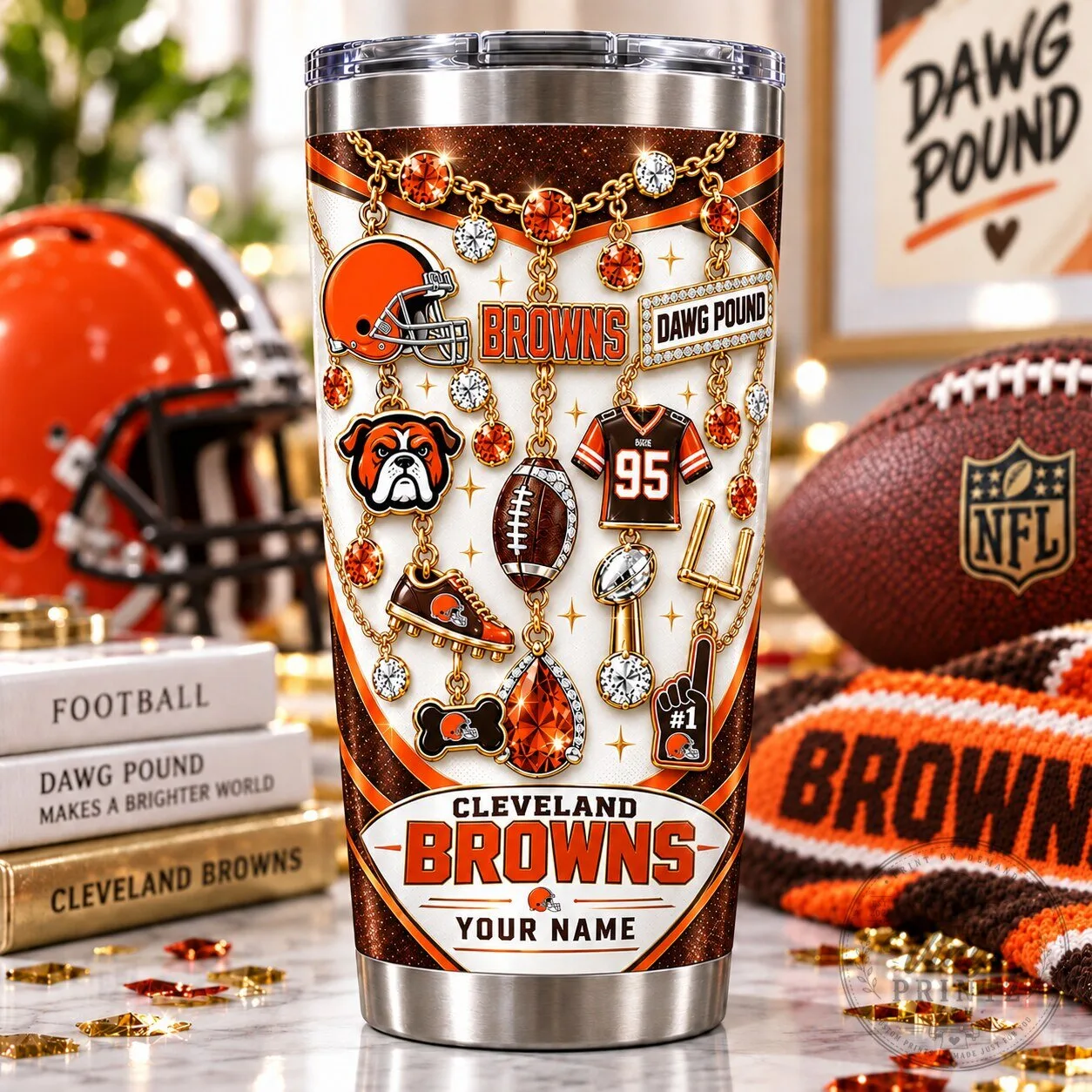Cleveland Browns Football Team Personalized Stainless Steel Tumbler