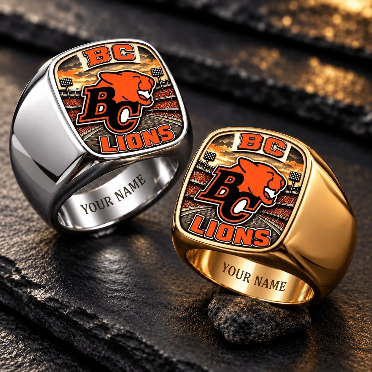 BC Lions Canadian Football League Personalized Name Ring for Men