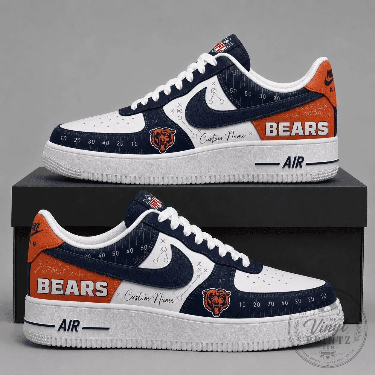 Chicago Bears Football Team Custom Name White and Orange Sneakers
