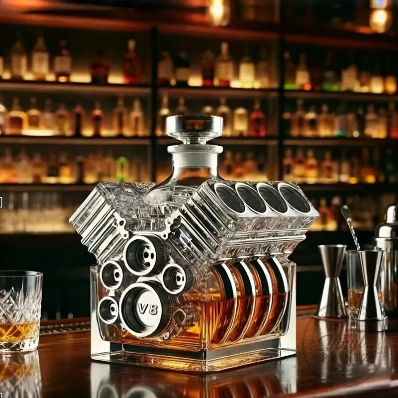 V8 Engine Block Shaped Whiskey Decanter with Stopper 2 V8 Engine Block Shaped Whiskey Decanter with Stopper