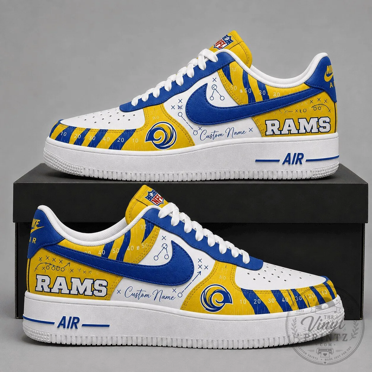 Los Angeles Rams Football Team Custom Name White Blue Yellow Shoes