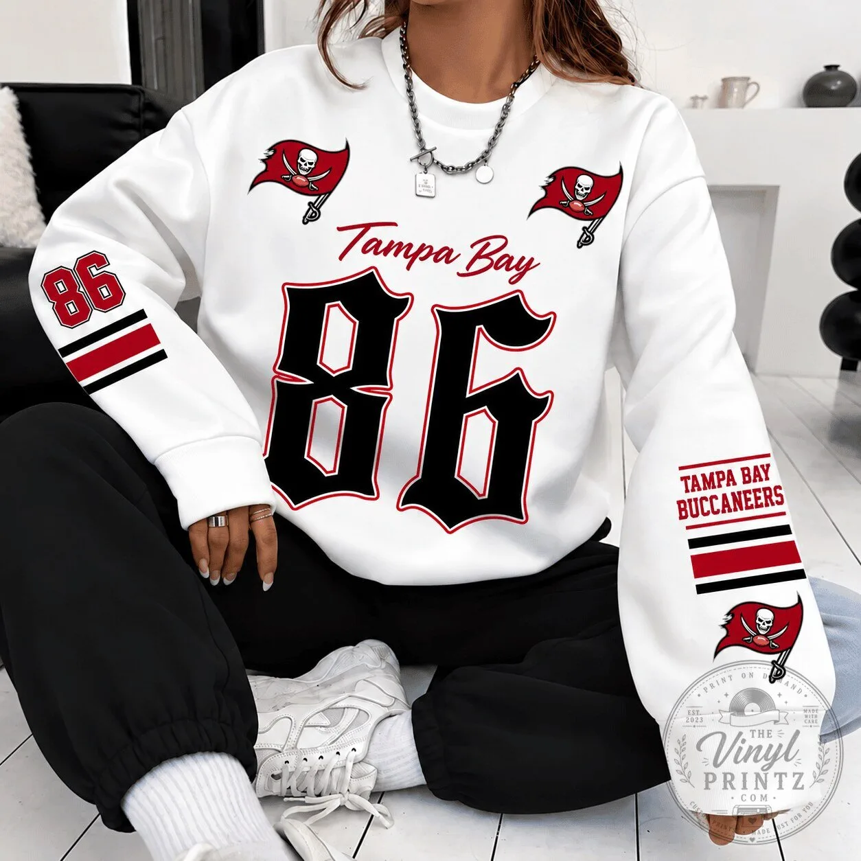 Tampa Bay Buccaneers Football Team Heritage Script and Block Custom Sweatshirt