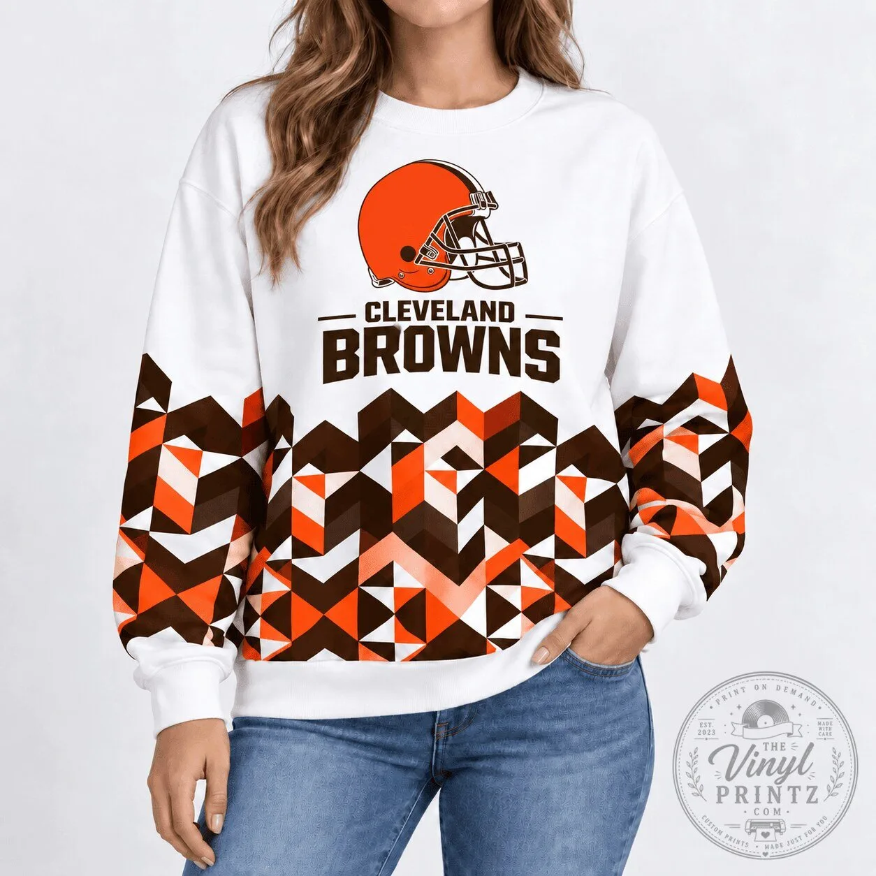 Cleveland Browns Football Team Geometric Pattern Fan Apparel Sweatshirt