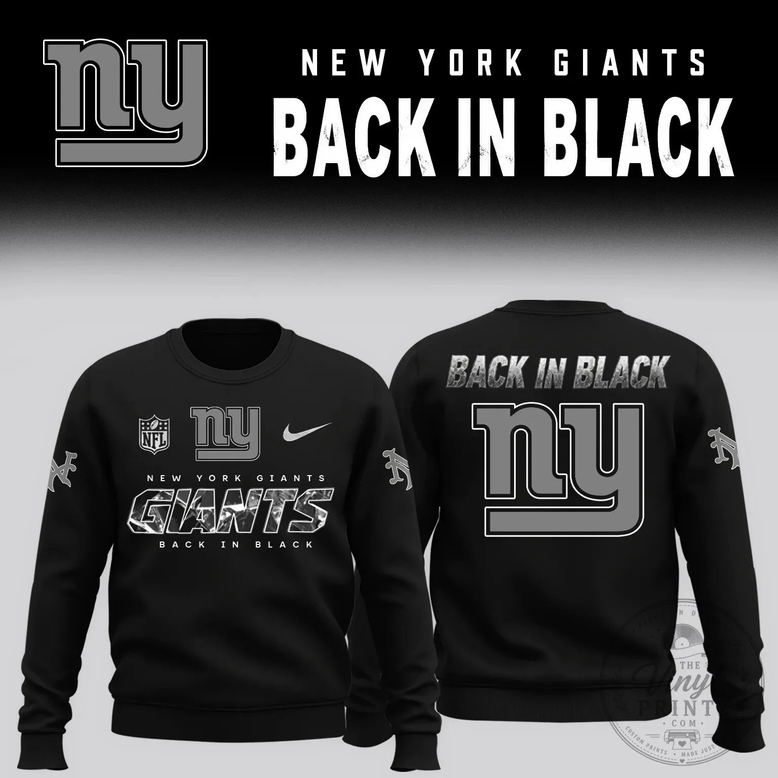 New York Giants Back In Black NFL Football Team Logo Black Sweatshirt