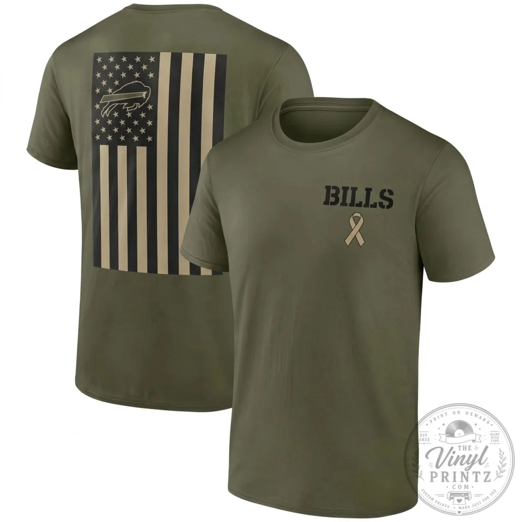 Buffalo Bills Salute To Service Military Green American Flag T-Shirt 3 Buffalo Bills Salute To Service Military Green American Flag T-Shirt