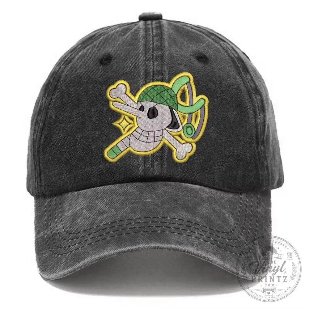 Embroidered Skull Baseball Cap Hat in Washed Cotton featuring One Piece's Brook Design
