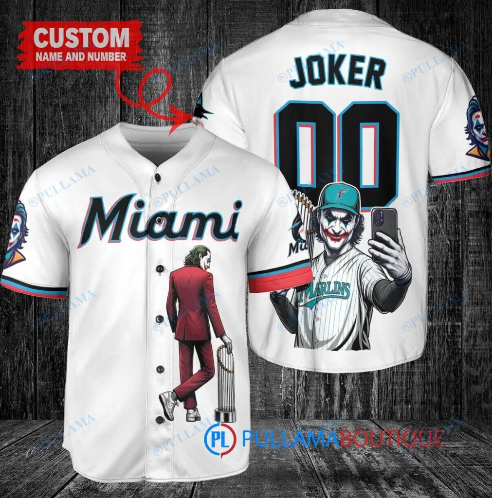 Miami Marlins Baseball Joker DC Comics World Series Trophy Custom Baseball Jersey 29 Miami Marlins Baseball Joker DC Comics World Series Trophy Custom Baseball Jersey