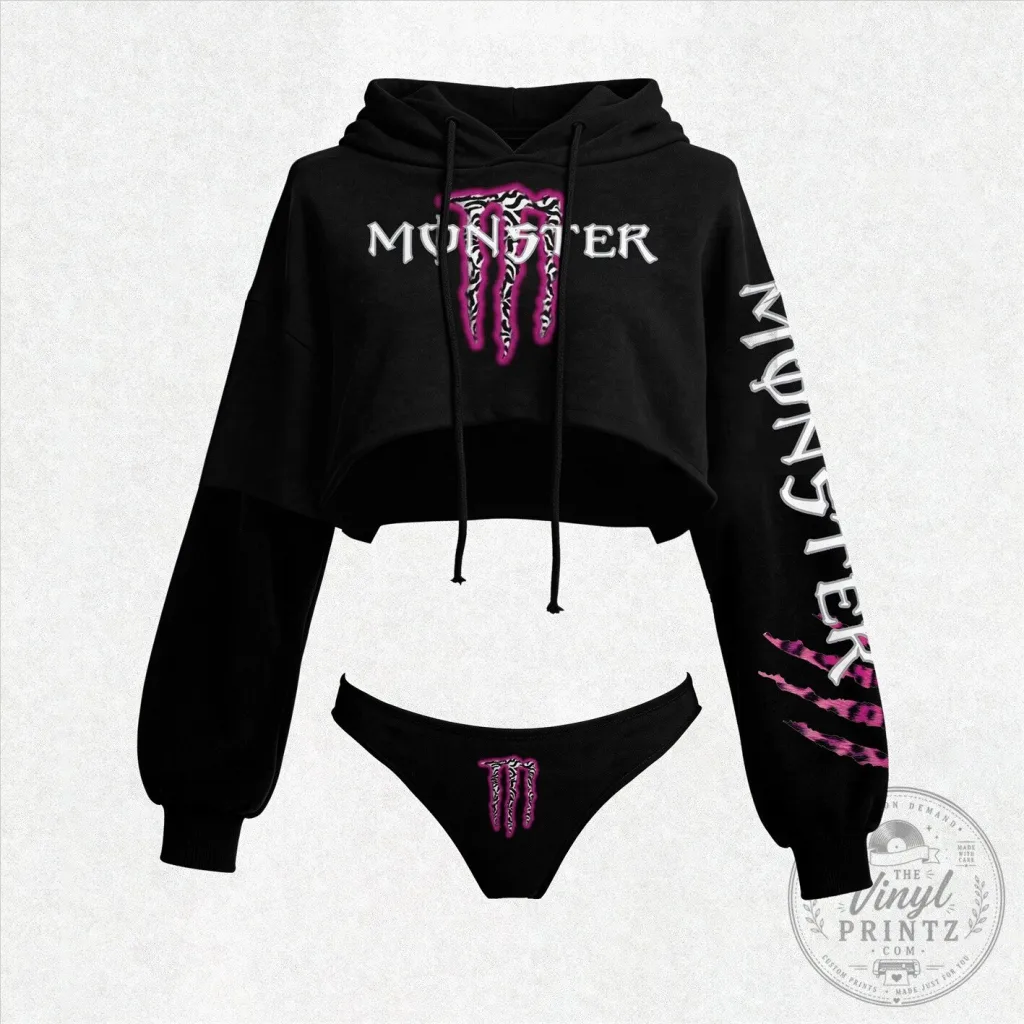 Monster Energy Pink Claw Mark Women's Cropped Hoodie Monster Energy Pink Claw Mark Women's Cropped Hoodie