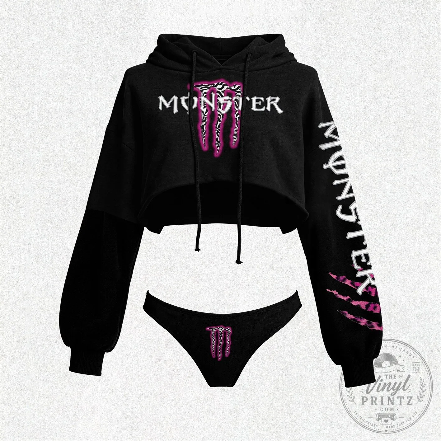 Monster Energy Pink Claw Mark Women's Cropped Hoodie