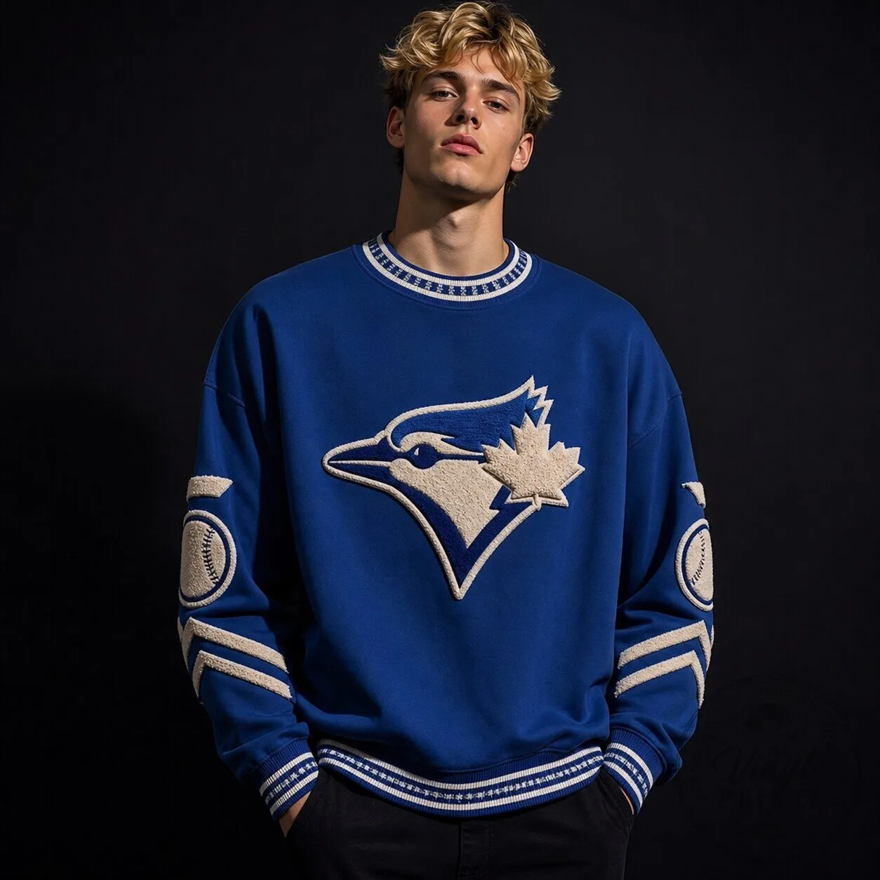 Toronto Blue Jays Baseball Team Logo Blue Crewneck Sweatshirt for Men 2 Toronto Blue Jays Baseball Team Logo Blue Crewneck Sweatshirt for Men