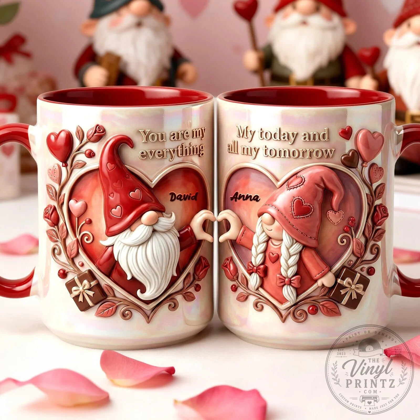 Personalized Valentine Gnome Couple Coffee Mug - Romantic Gift for Her and Him