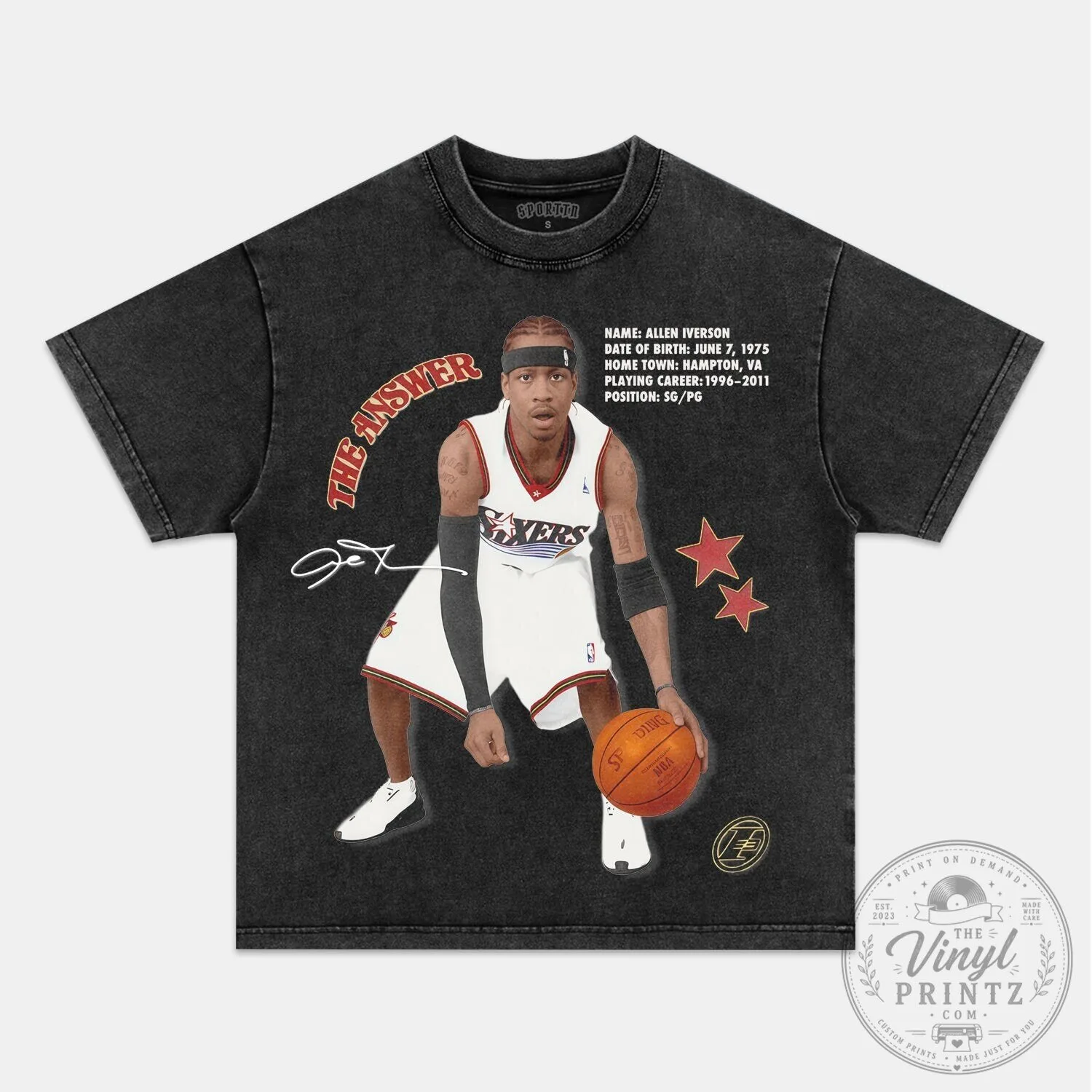 Allen Iverson The Answer Basketball Legend Vintage Washed T-Shirt