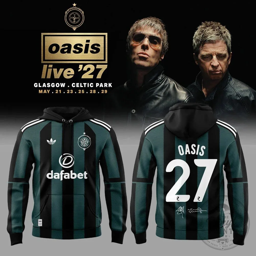 Oasis Live '27 Celtic Park Glasgow Concert Black Striped Hoodie