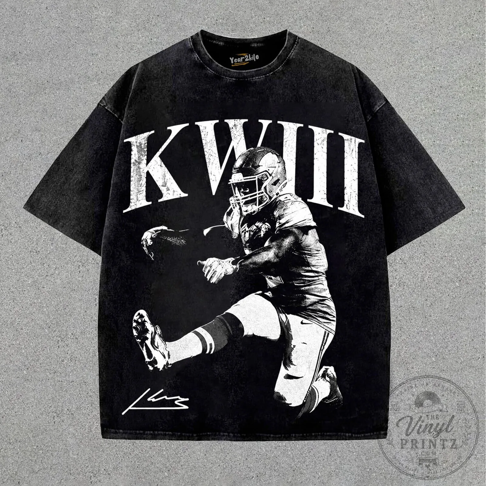 Kenneth Walker III Kansas City Football Signature Black Washed T-Shirt