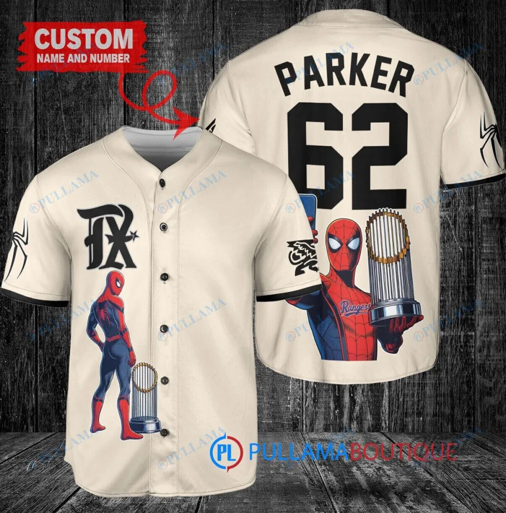 Texas Rangers Baseball Spiderman World Series Custom Baseball Jersey 1 Texas Rangers Baseball Spiderman World Series Custom Baseball Jersey