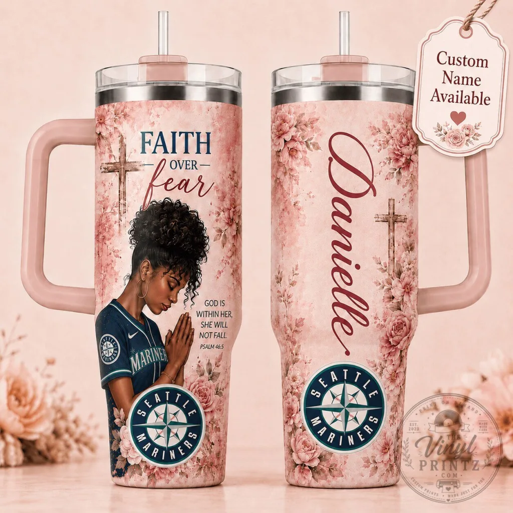 Seattle Mariners Baseball Faith Over Fear Personalized Tumbler with Handle Seattle Mariners Baseball Faith Over Fear Personalized Tumbler with Handle
