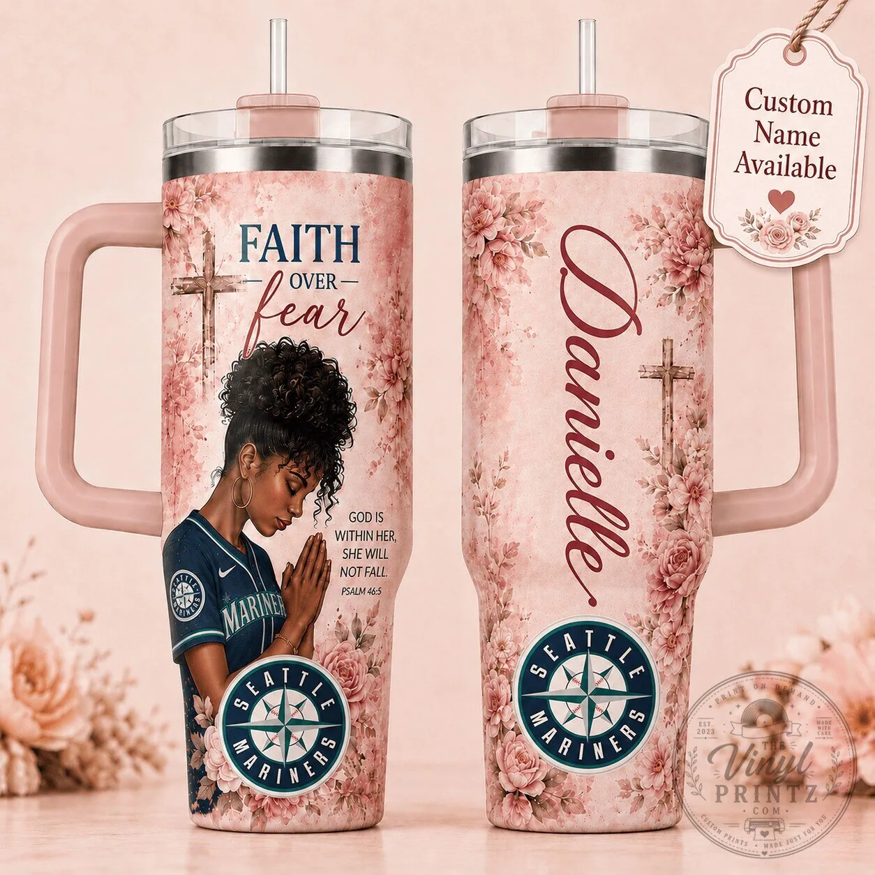 Seattle Mariners Baseball Faith Over Fear Personalized Tumbler with Handle