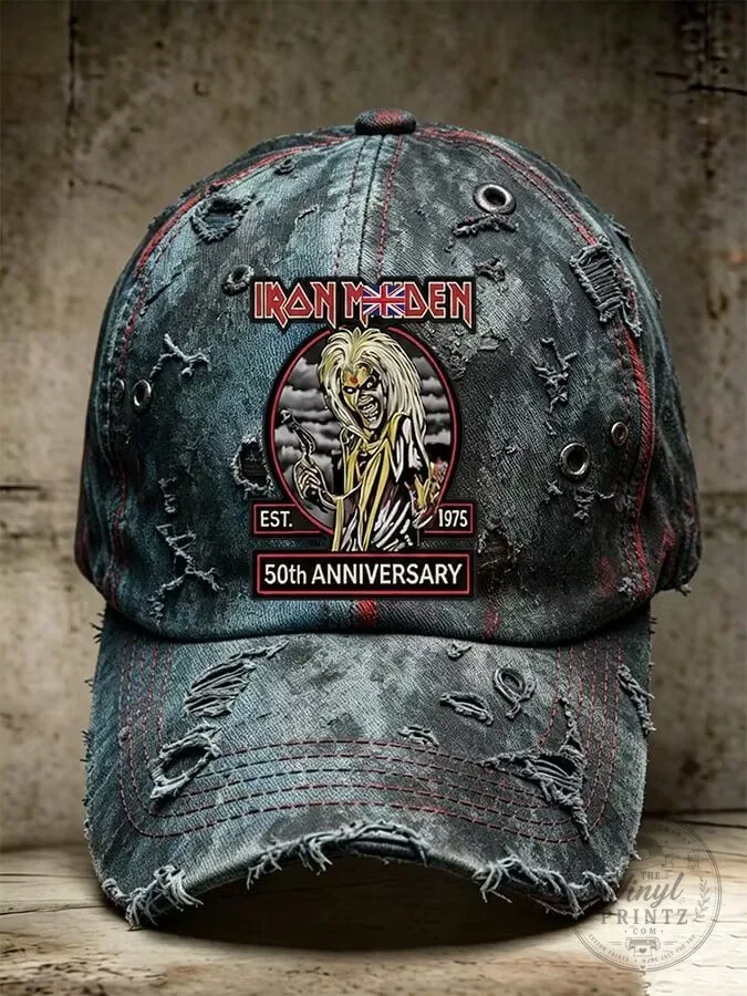 Iron Maiden 50th Anniversary Distressed Washed Baseball Cap Hat