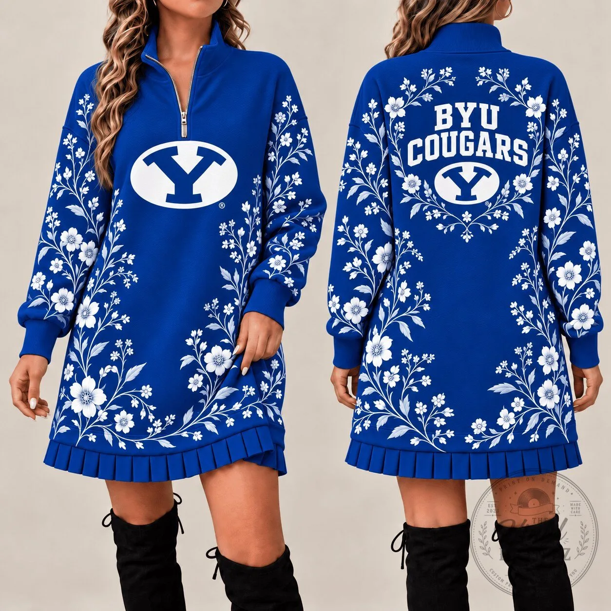 BYU Cougars Floral Quarter Zip Sweatshirt Dress 1 BYU Cougars Floral Quarter Zip Sweatshirt Dress