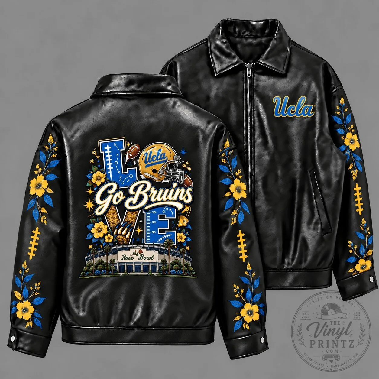 UCLA Bruins Football Rose Bowl Floral Black Leather Jacket