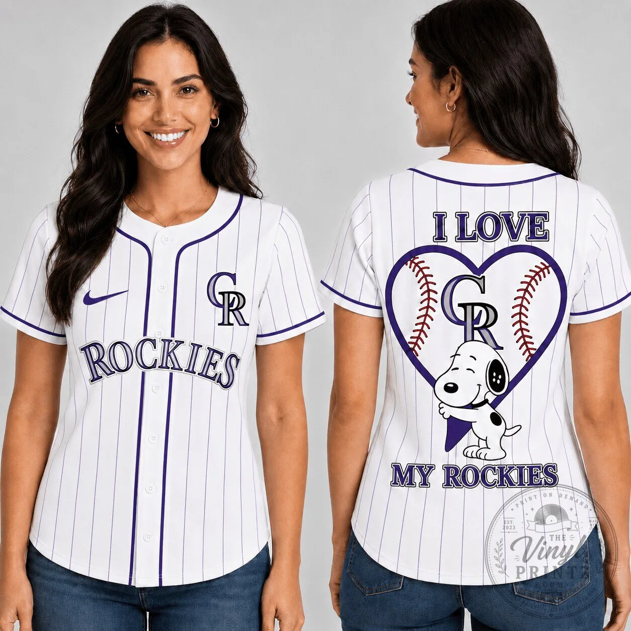 Colorado Rockies Baseball Snoopy Heart Love Pinstripe Baseball Jersey