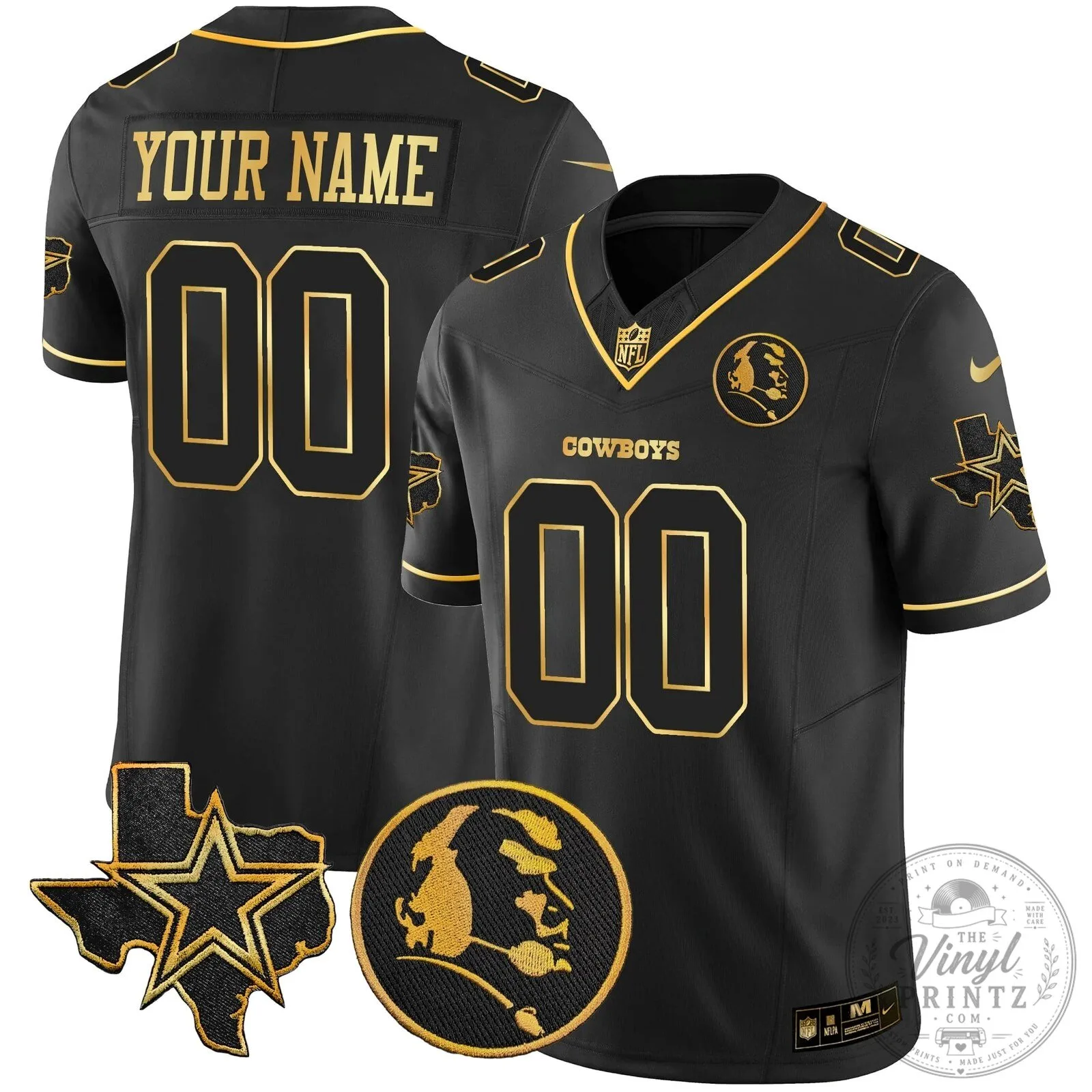 John Madden Dallas Cowboys Black Gold Vapor Limited Custom Football Jersey 10 John Madden Dallas Cowboys Black Gold Vapor Limited Custom Football Jersey
