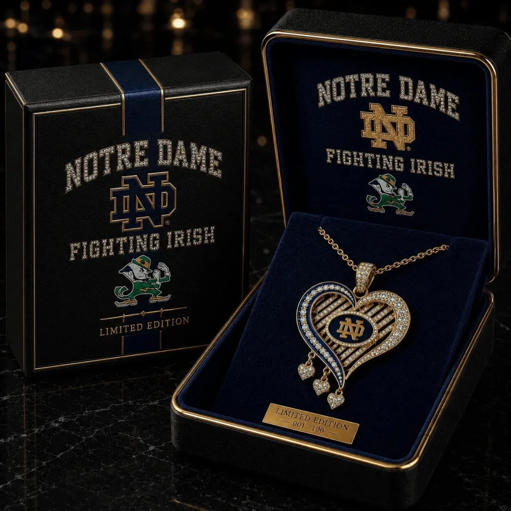 Notre Dame Fighting Irish Heart Shaped Diamond Pendant Necklace