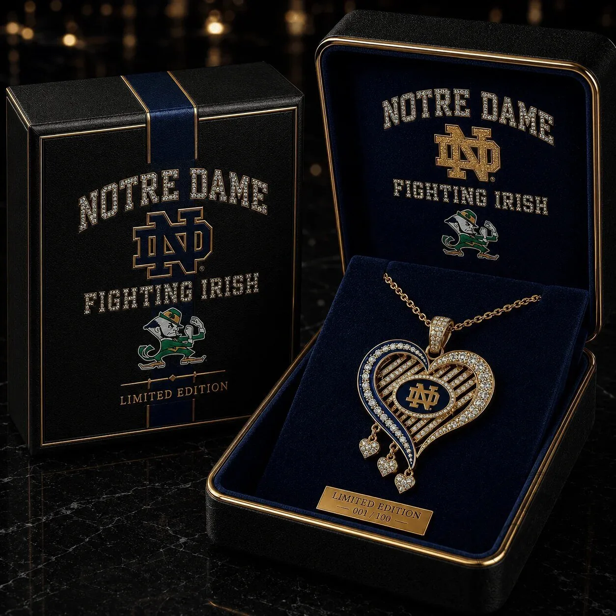 Notre Dame Fighting Irish Heart Shaped Diamond Pendant Necklace