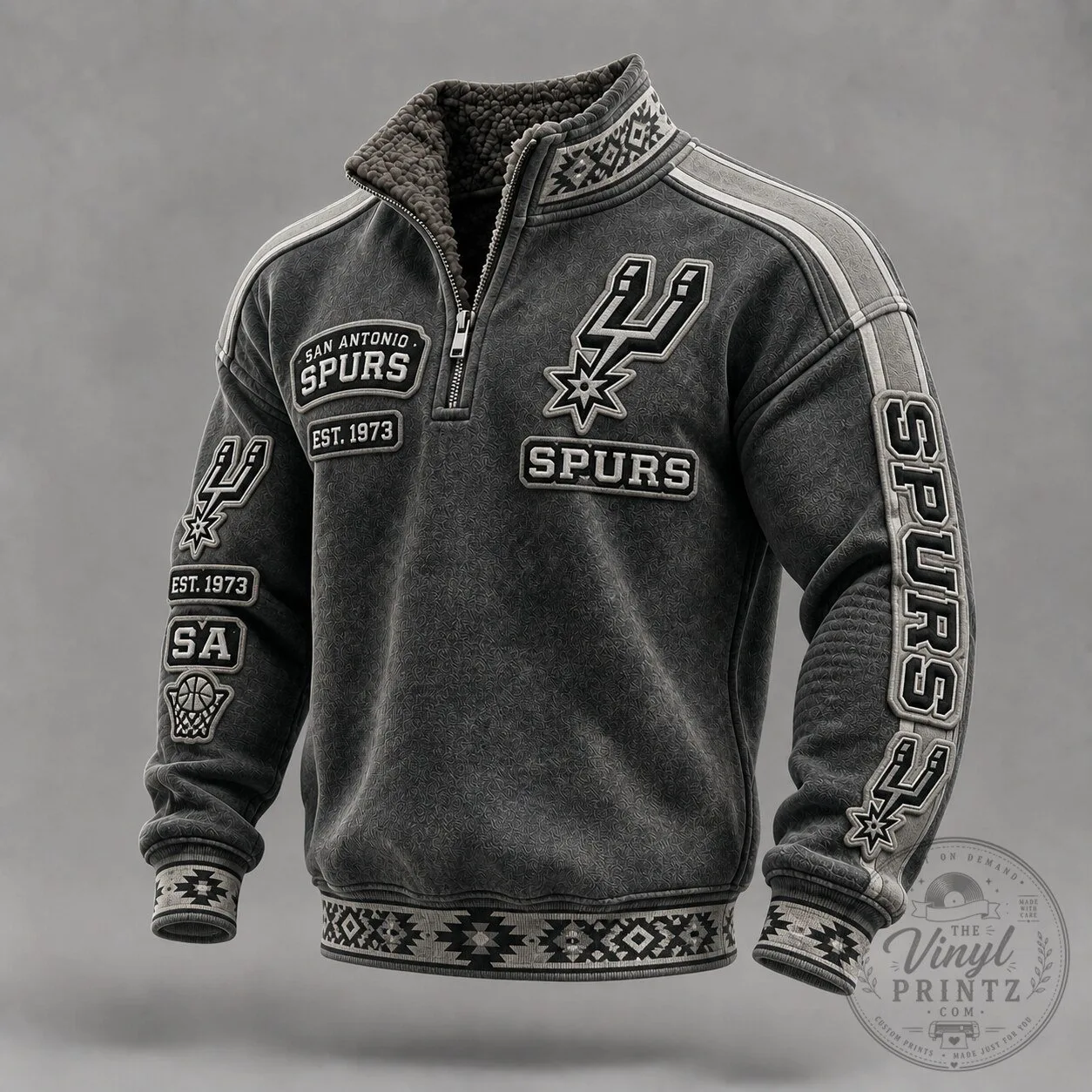 San Antonio Spurs Vintage Washed Half-Zip Stand Collar Sweatshirt