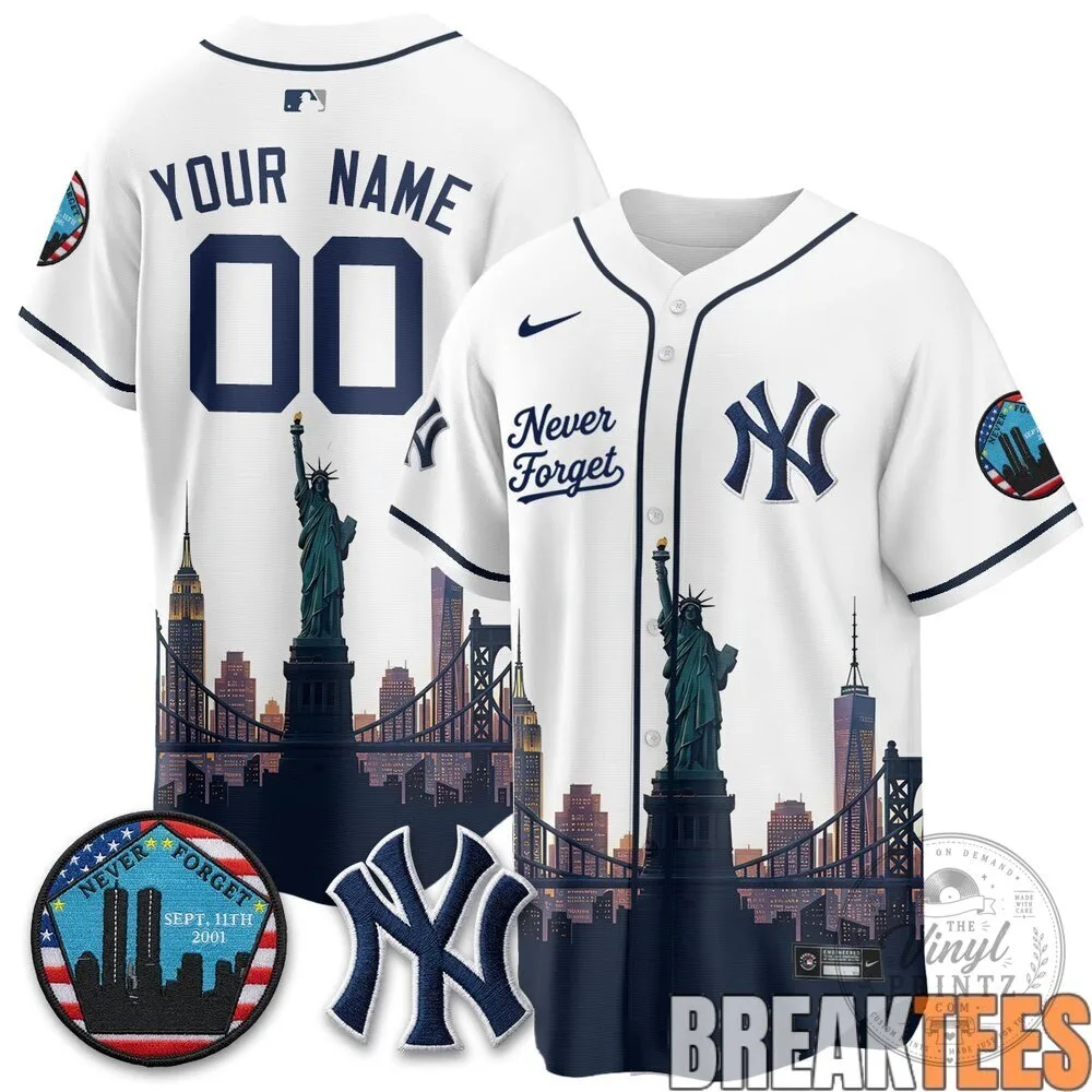 New York Yankees Skyline Never Forget 911 Memorial Edition Custom Jersey